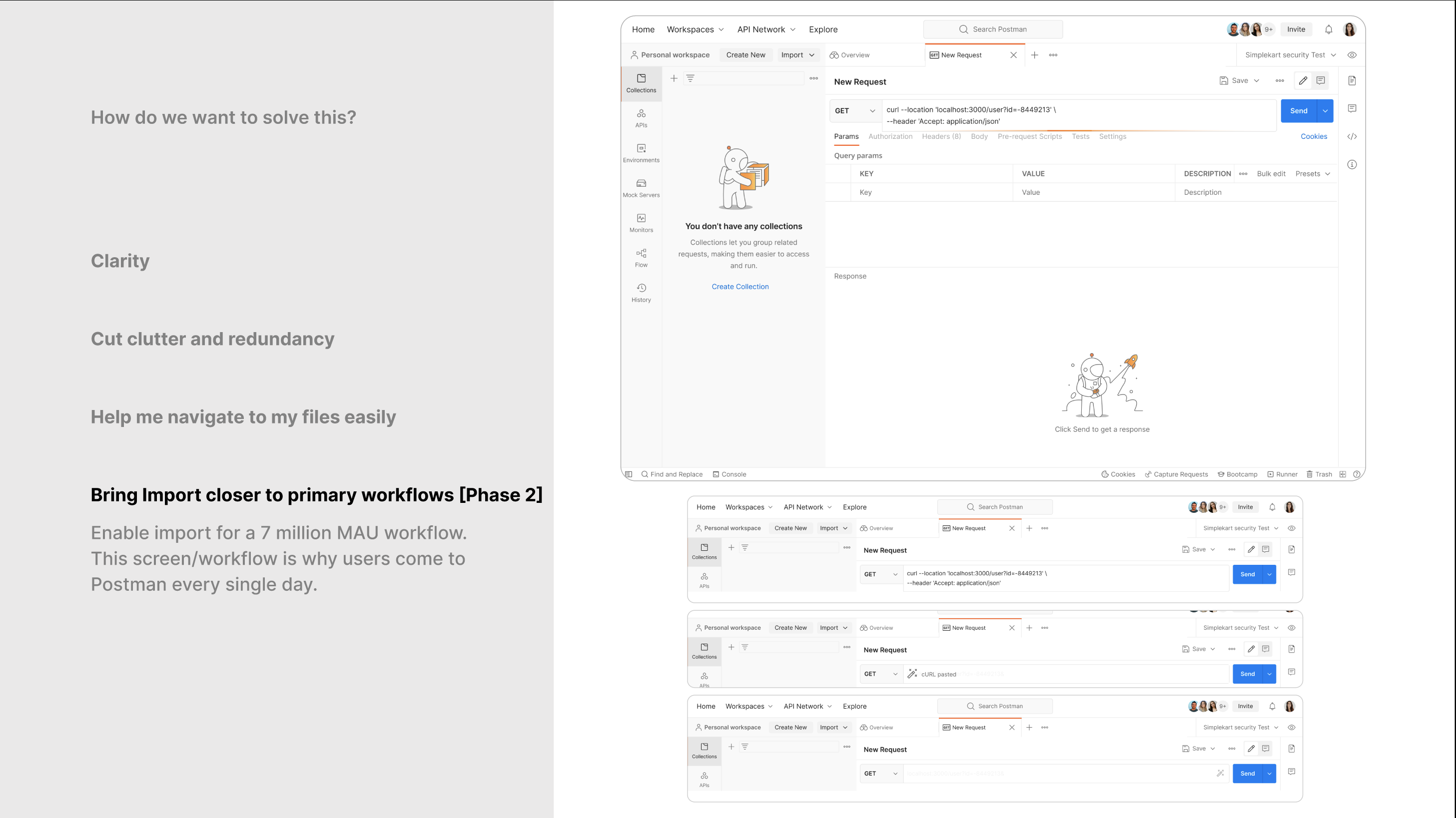 Postman request builder recognizing a pasted cURL command and converting it into a request through the familiar paste-and-send workflow.